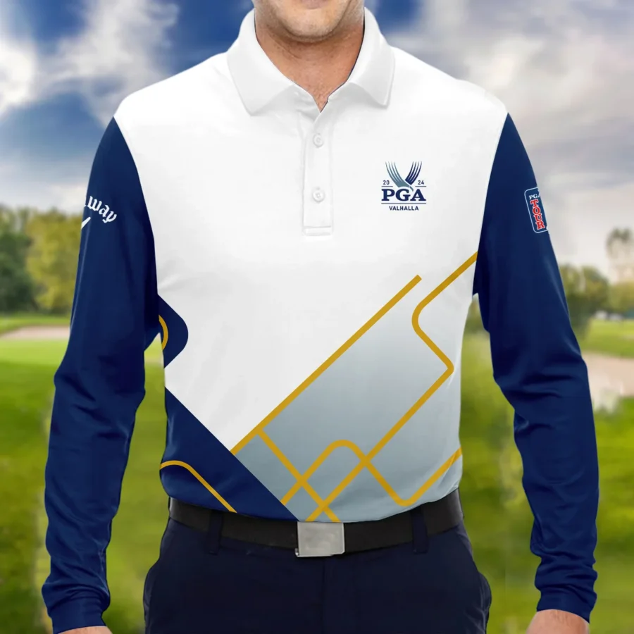 2024 PGA Championship Valhalla Blue White Yellow Line Callaway Long Polo Shirt Style Classic