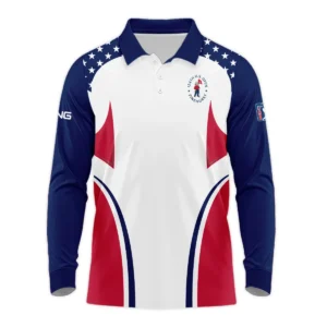 124th U.S. Open Pinehurst Ping Stars White Dark Blue Red Line Zipper Polo Shirt Style Classic Zipper Polo Shirt For Men