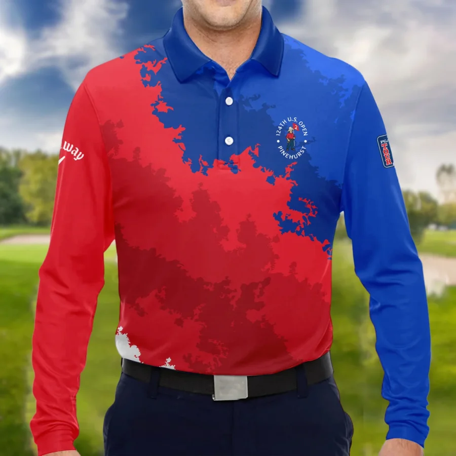 Callaway 124th U.S. Open Pinehurst Blue Red White Background Long Polo Shirt Style Classic