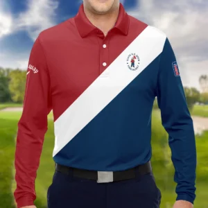 124th U.S. Open Pinehurst Callaway Blue Red White Background Zipper Polo Shirt Style Classic