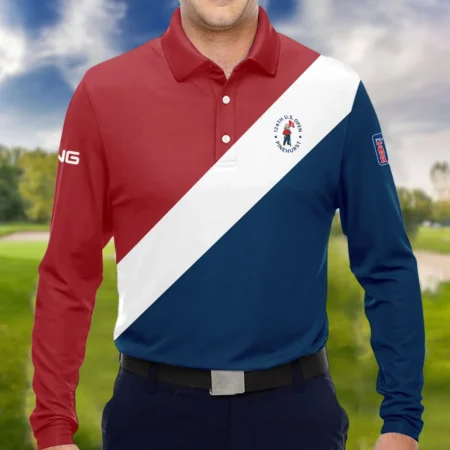 124th U.S. Open Pinehurst Ping Blue Red White Background Long Polo Shirt Style Classic