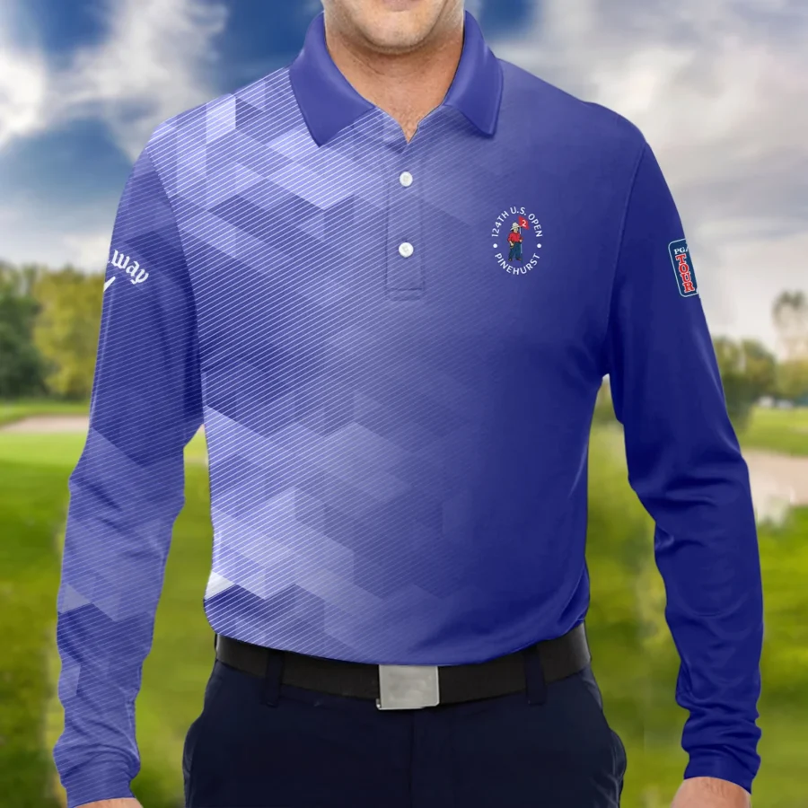 124th U.S. Open Pinehurst Callaway Dark Moderate Blue Abstract Long Polo Shirt Style Classic