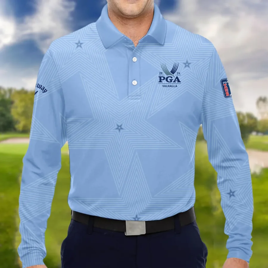 Golf Blue Color Star Pattern 2024 PGA Championship Valhalla Callaway Long Polo Shirt Style Classic