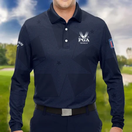 Golf Navy Color Star Pattern 2024 PGA Championship Valhalla Callaway Long Polo Shirt Style Classic