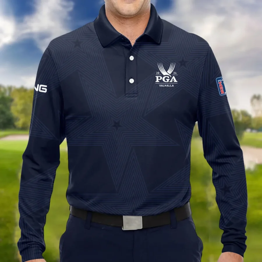 Golf Navy Color Star Pattern 2024 PGA Championship Valhalla Ping Long Polo Shirt Style Classic