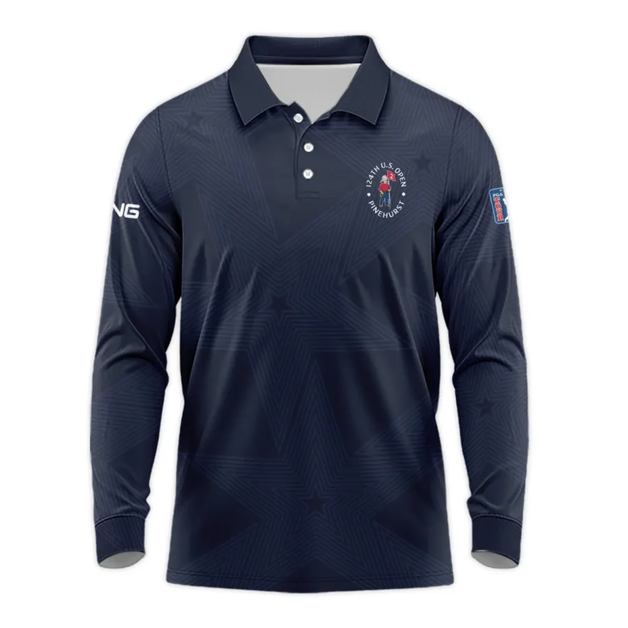 Golf Navy Color Star Pattern 124th U.S. Open Pinehurst Ping Long Polo Shirt Style Classic