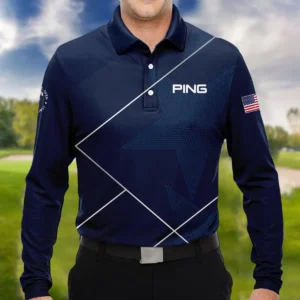 Golf Sport Pattern Blue Mix 124th U.S. Open Pinehurst Ping Zipper Polo Shirt Style Classic