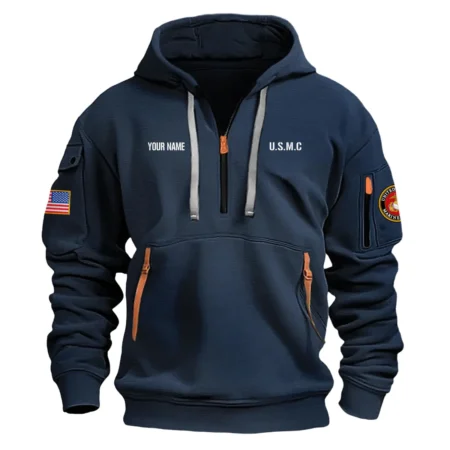 Personalized Name Color Navy Freedom Isnt Free We Fight For It U.S. Marine Corps Veteran Hoodie Half Zipper