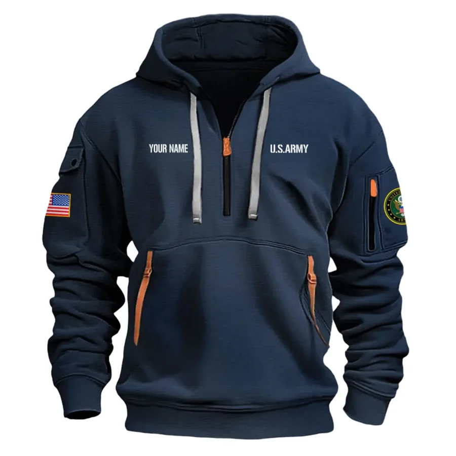 Personalized Name Color Navy Against All Enemies Foreign And Domestic U.S. Army Veteran Hoodie Half Zipper