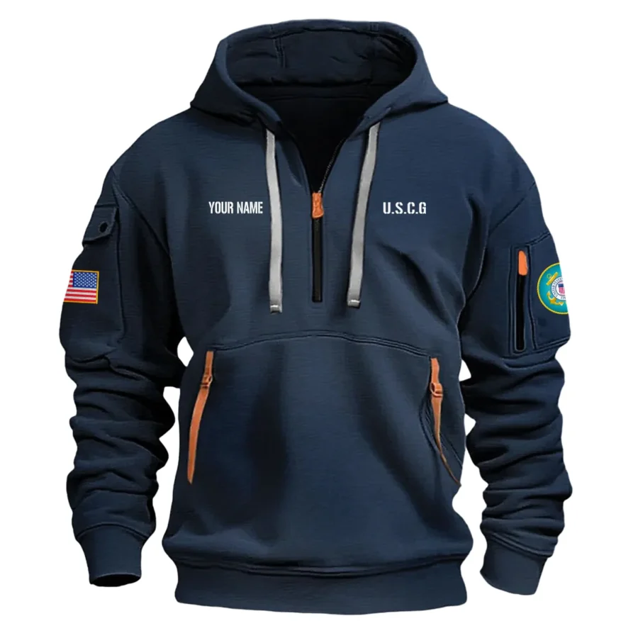 Personalized Name Color Navy Im A Veteran I Served I Sacrificed I Regret Nothing U.S. Coast Guard Veteran Hoodie Half Zipper