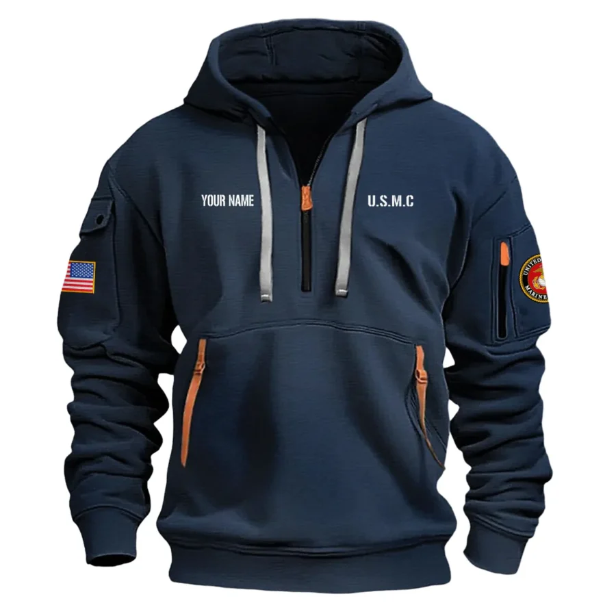 Personalized Name Color Navy I Have Earned It With My Blood Sweat And Tears Veteran U.S. Marine Corps Veteran Hoodie Half Zipper