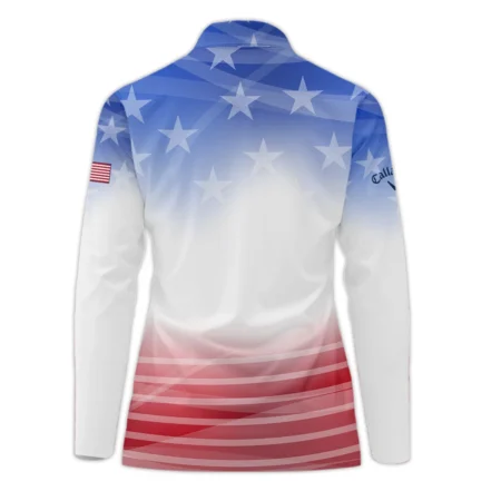 Star White Blue Red Background Callaway 79th U.S. Women’s Open Lancaster Zipper Long Polo Shirt