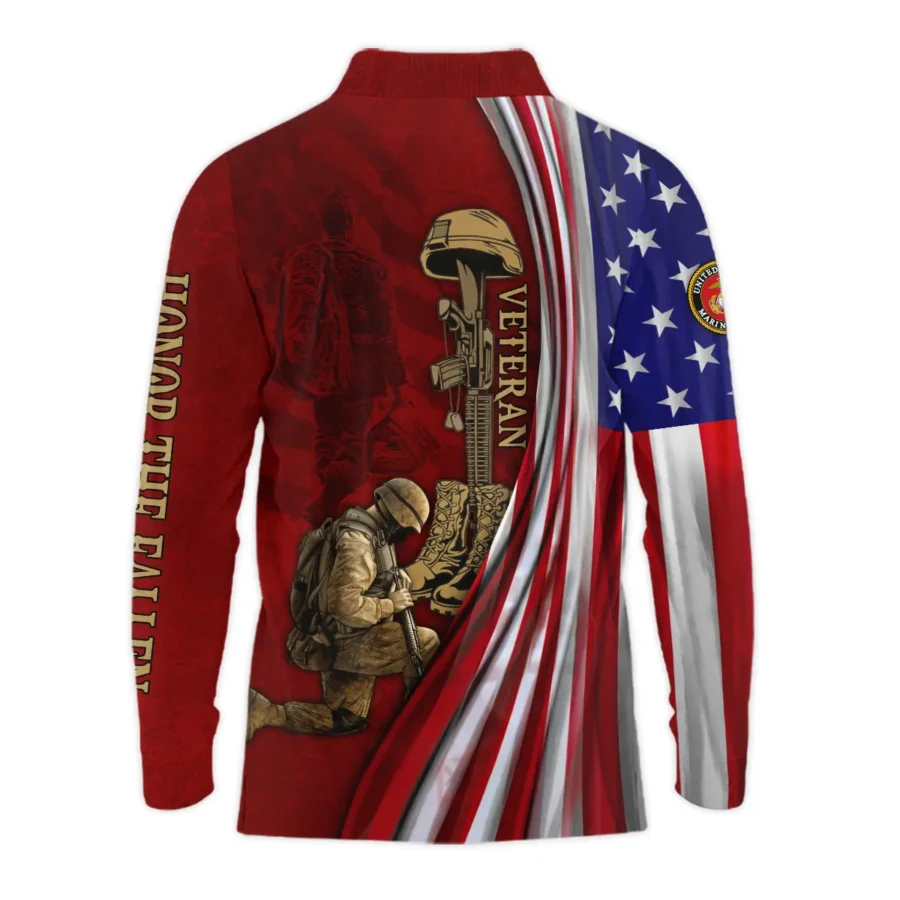 Veteran Us Flag Honor The Fallen U.S. Marine Corps Veterans All Over Prints Long Polo Shirt