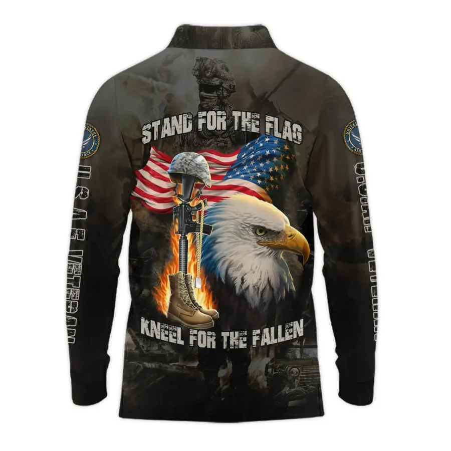 Veteran Stand For The Flag Kneel For The Fallen U.S. Air Force Veterans All Over Prints Long Polo Shirt