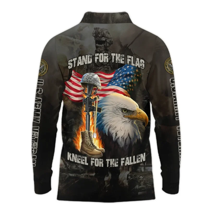 Veteran Stand For The Flag Kneel For The Fallen U.S. Army Veterans All Over Prints Long Polo Shirt