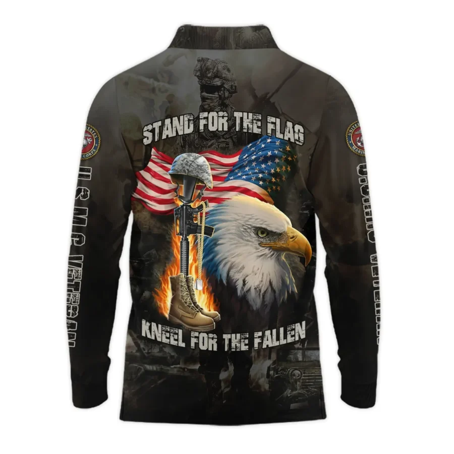 Veteran Stand For The Flag Kneel For The Fallen U.S. Marine Corps Veterans All Over Prints Long Polo Shirt