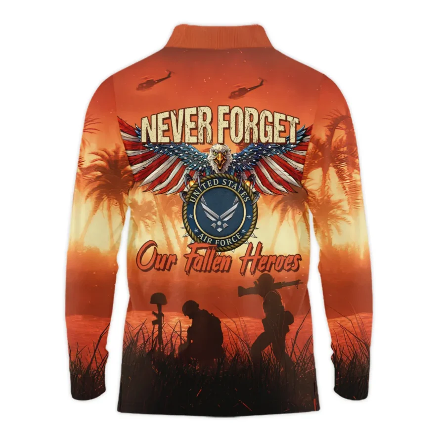 Veteran Never Forget Our Fallen Heroes U.S. Air Force Veterans All Over Prints Long Polo Shirt