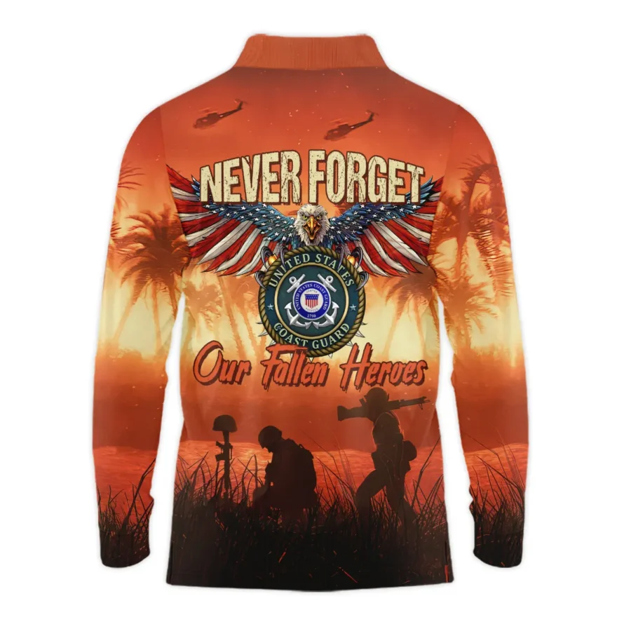 Veteran Never Forget Our Fallen Heroes U.S. Coast Guard Veterans All Over Prints Long Polo Shirt