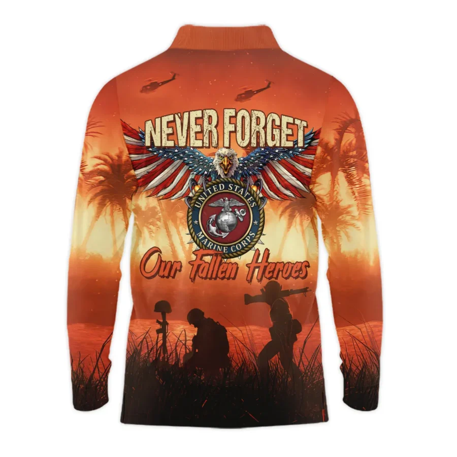 Veteran Never Forget Our Fallen Heroes U.S. Marine Corps Veterans All Over Prints Long Polo Shirt