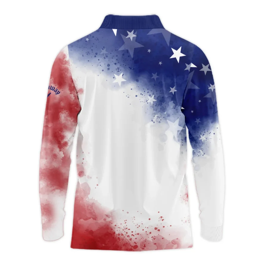 124th U.S. Open Pinehurst Callaway Blue Red Watercolor Star White Backgound Long Polo Shirt Style Classic Long Polo Shirt For Men