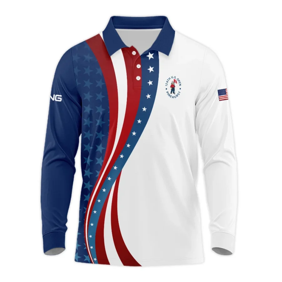 124th U.S. Open Pinehurst Blue Gradient Red White Star Ping Long Polo Shirt Style Classic