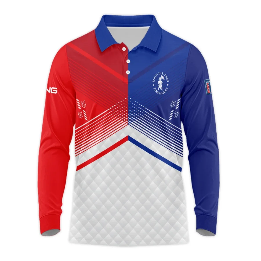 Ping 124th U.S. Open Pinehurst Blue Red Line White Abstract Long Polo Shirt Style Classic