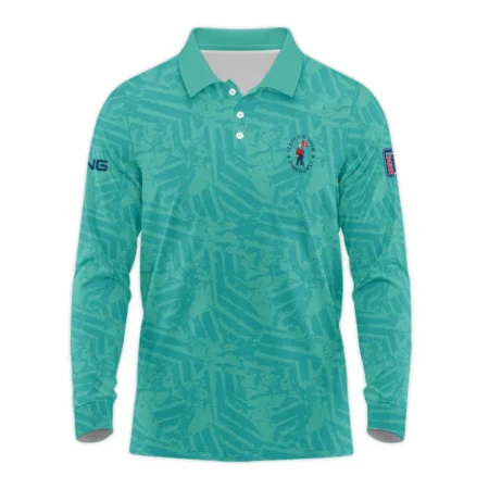 Moderate Cyan Abstract 124th U.S. Open Pinehurst Ping Long Polo Shirt Style Classic