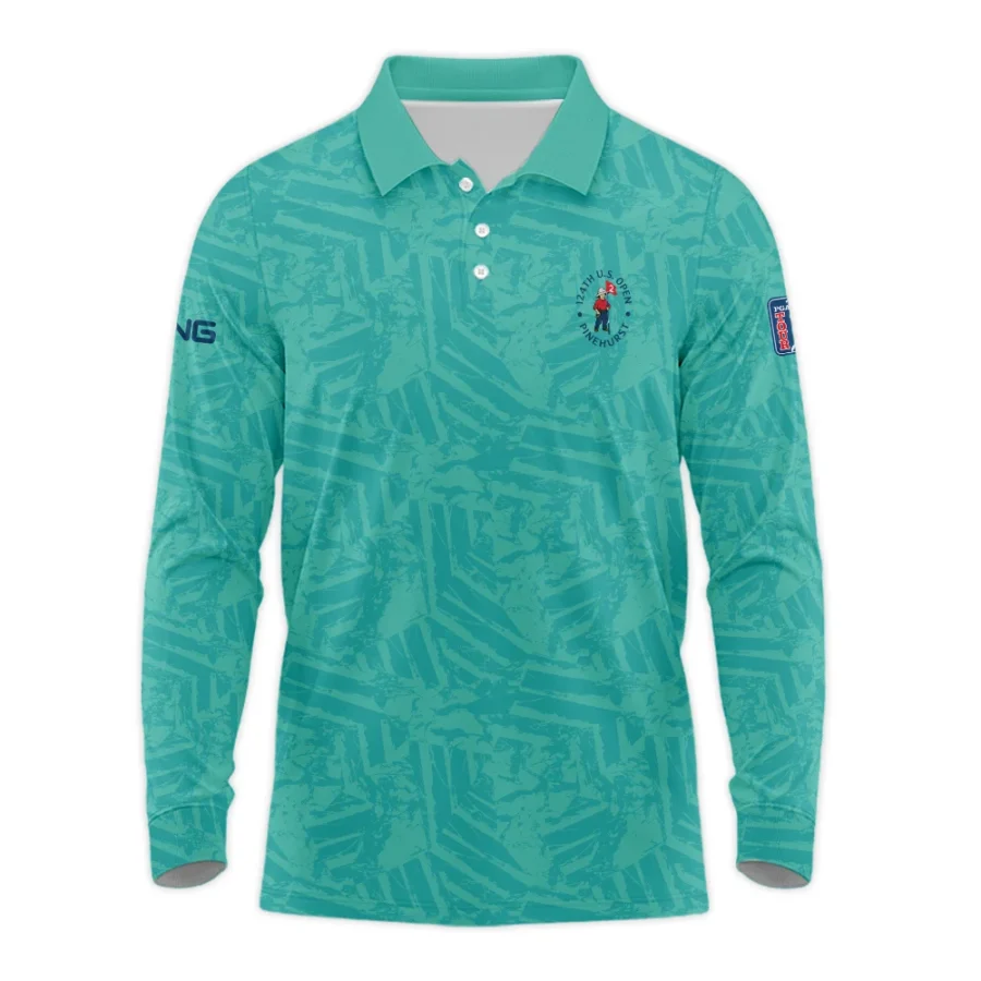 Moderate Cyan Abstract 124th U.S. Open Pinehurst Ping Long Polo Shirt Style Classic