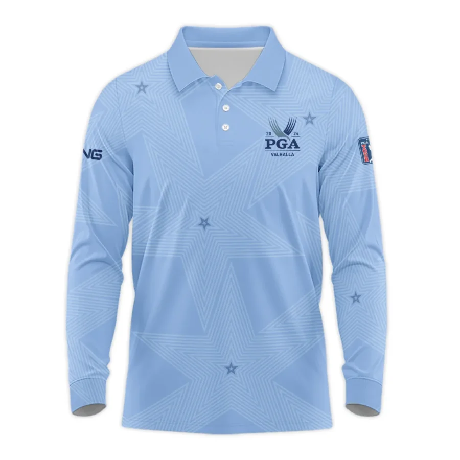 Golf Blue Color Star Pattern 2024 PGA Championship Valhalla Ping Long Polo Shirt Style Classic