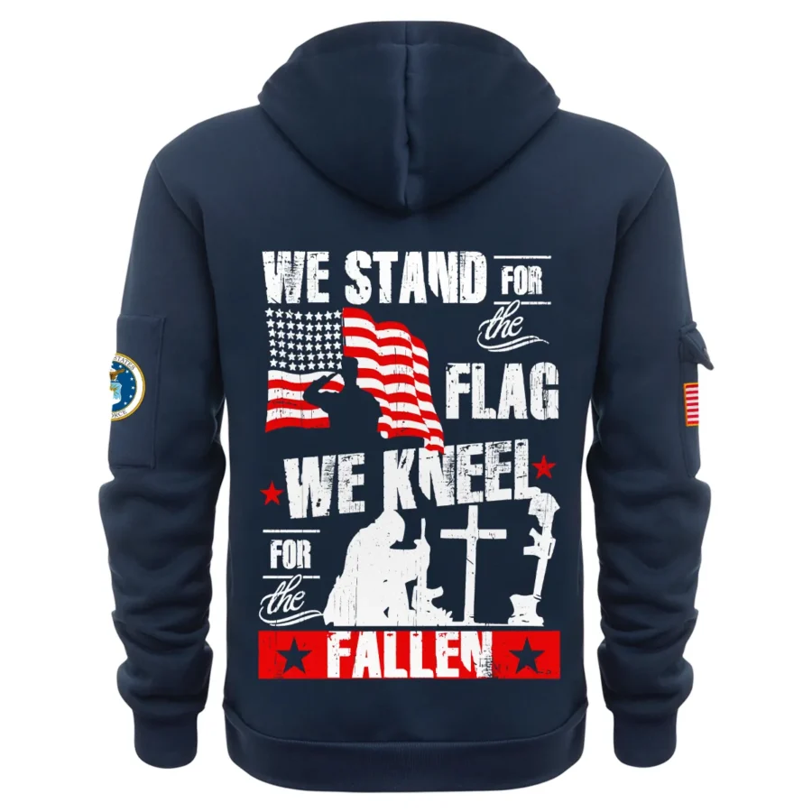 Personalized Name Color Navy We Stand For The Flag U.S. Air Force Veteran Hoodie Half Zipper