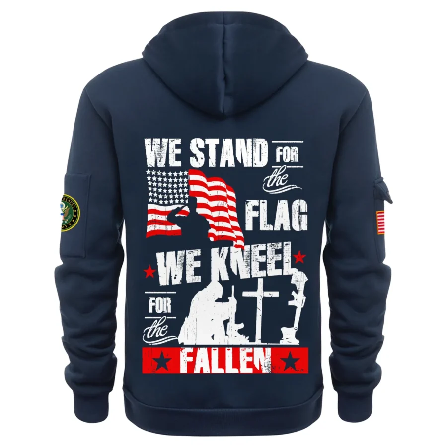 Personalized Name Color Navy We Stand For The Flag U.S. Army Veteran Hoodie Half Zipper