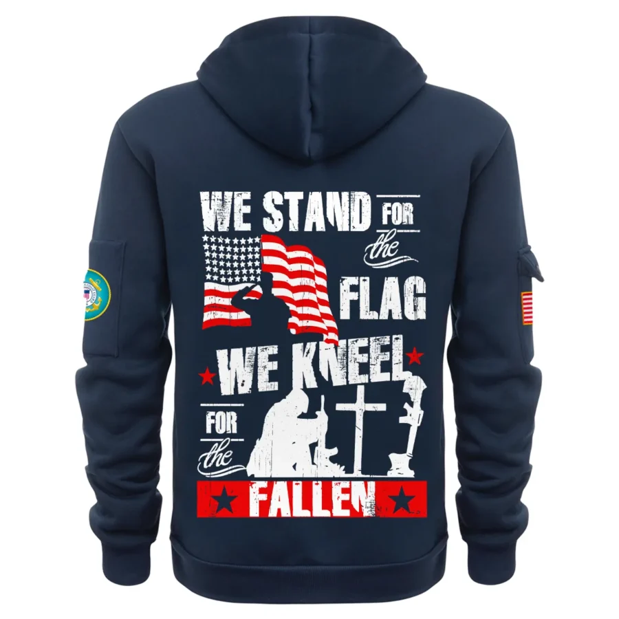 Personalized Name Color Navy We Stand For The Flag U.S. Coast Guard Veteran Hoodie Half Zipper