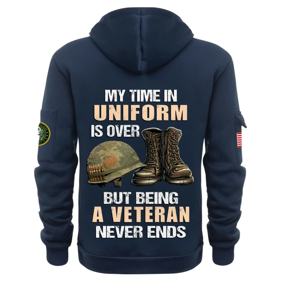 Personalized Name Color Navy My Time In Uniform Is Over  U.S. Army Veteran Hoodie Half Zipper