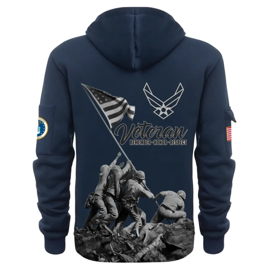 Personalized Name Color Navy Veteran Remember Honor Respect U.S. Air Force Veteran Hoodie Half Zipper