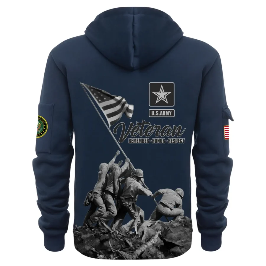 Personalized Name Color Navy Veteran Remember Honor Respect U.S. Army Veteran Hoodie Half Zipper