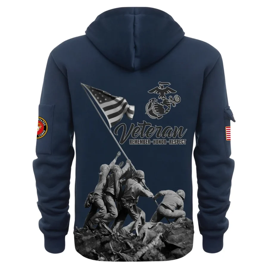 Personalized Name Color Navy Veteran Remember Honor Respect U.S. Marine Corps Veteran Hoodie Half Zipper