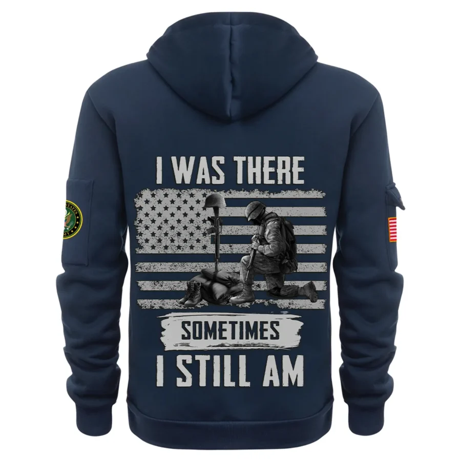 Personalized Name Color Navy I Was There Sometimes I Still Am U.S. Army Veteran Hoodie Half Zipper