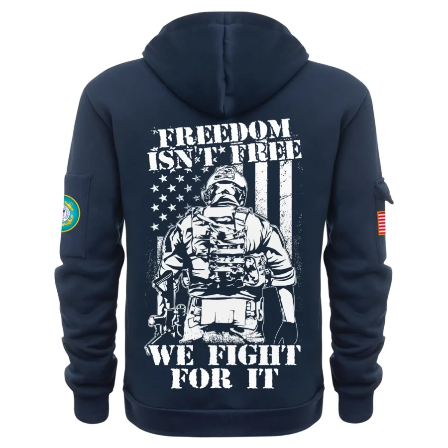 Personalized Name Color Navy Freedom Isnt Free We Fight For It U.S. Coast Guard Veteran Hoodie Half Zipper