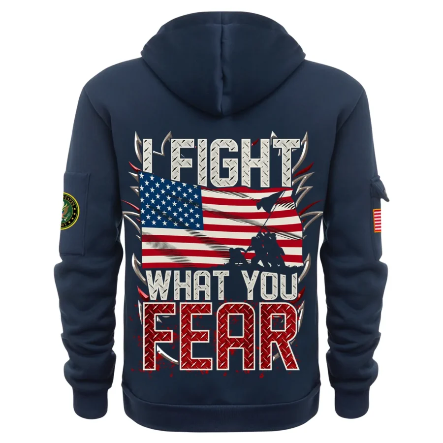 Personalized Name Color Navy I Fight What You Fear U.S. Army Veteran Hoodie Half Zipper