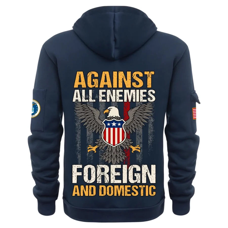 Personalized Name Color Navy Against All Enemies Foreign And Domestic U.S. Air Force Veteran Hoodie Half Zipper