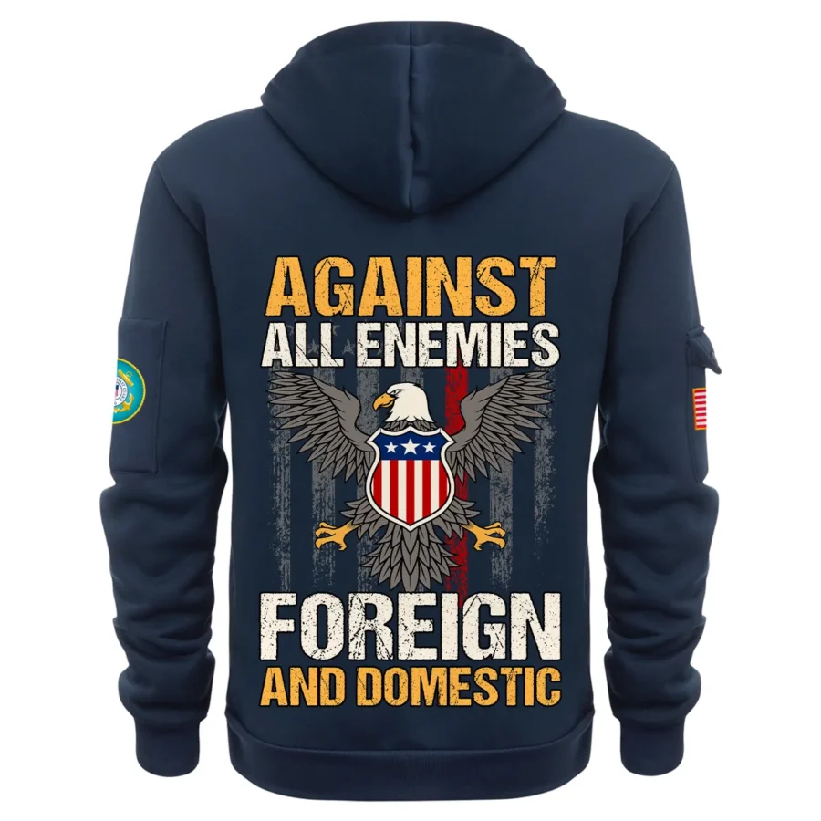 Personalized Name Color Navy Against All Enemies Foreign And Domestic U.S. Coast Guard Veteran Hoodie Half Zipper