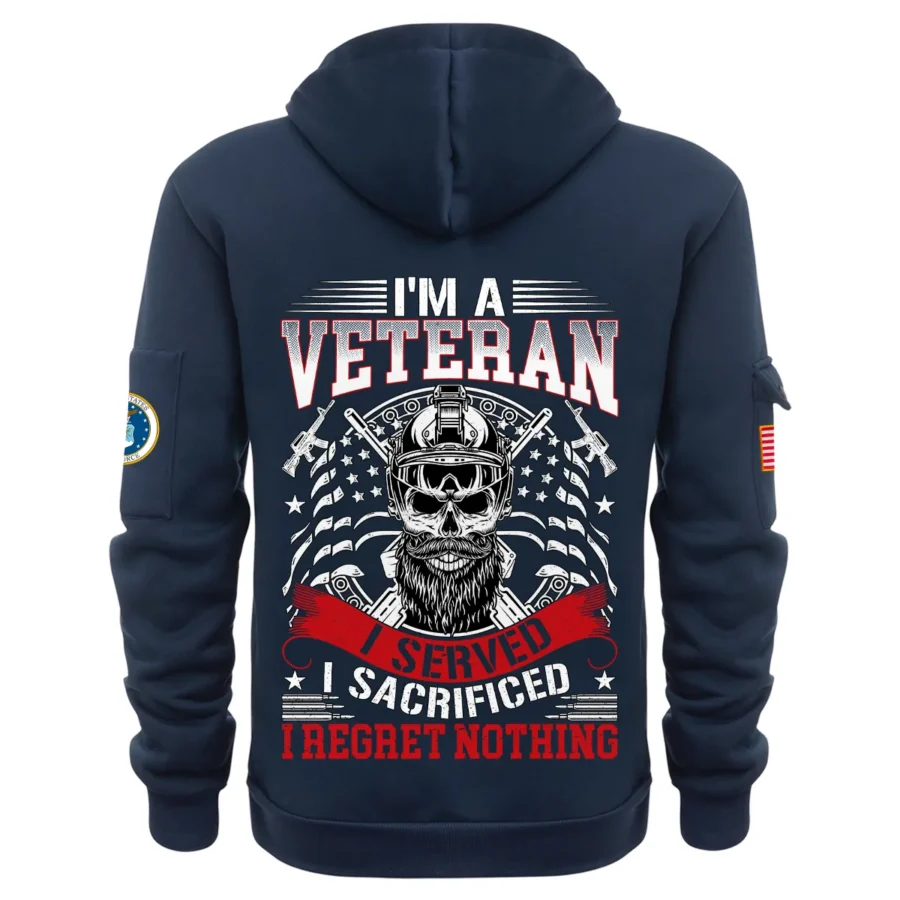 Personalized Name Color Navy Im A Veteran I Served I Sacrificed I Regret Nothing U.S. Air Force Veteran Hoodie Half Zipper