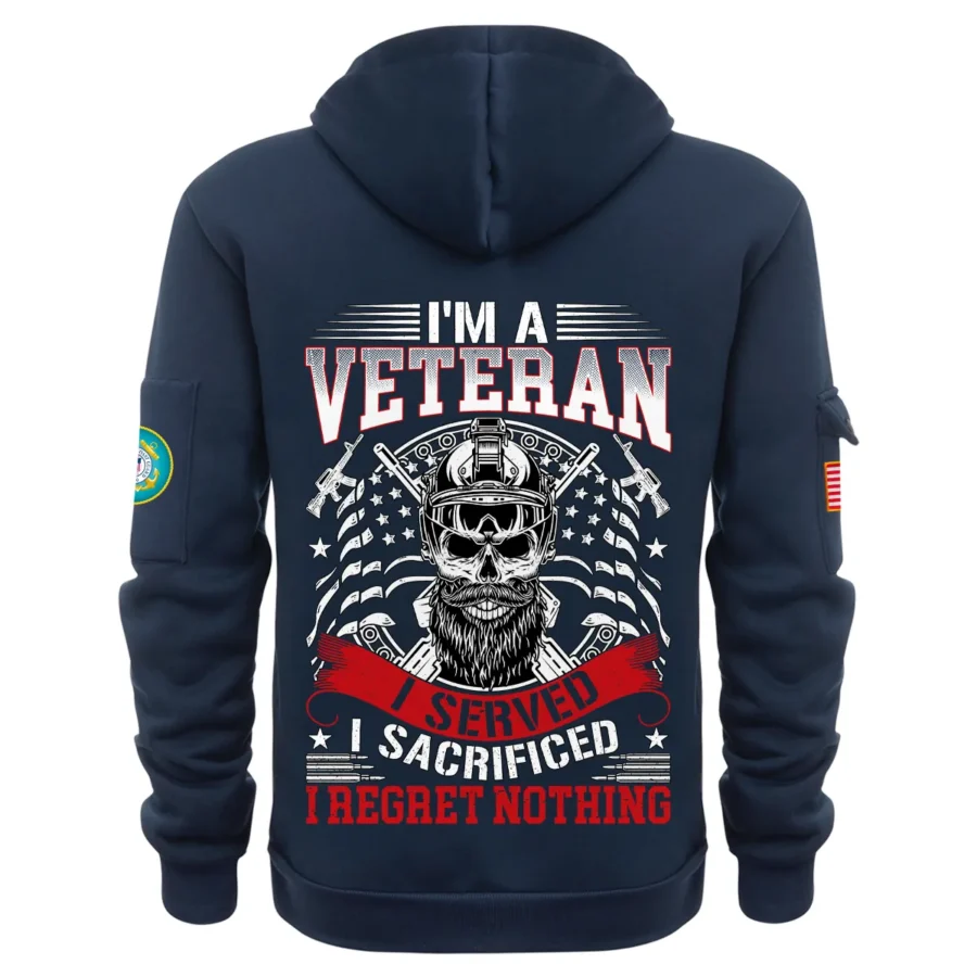 Personalized Name Color Navy Im A Veteran I Served I Sacrificed I Regret Nothing U.S. Coast Guard Veteran Hoodie Half Zipper