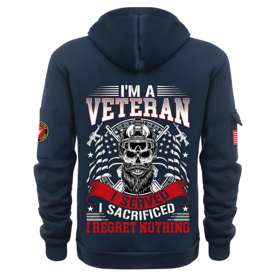 Personalized Name Color Navy Im A Veteran I Served I Sacrificed I Regret Nothing U.S. Marine Corps Veteran Hoodie Half Zipper