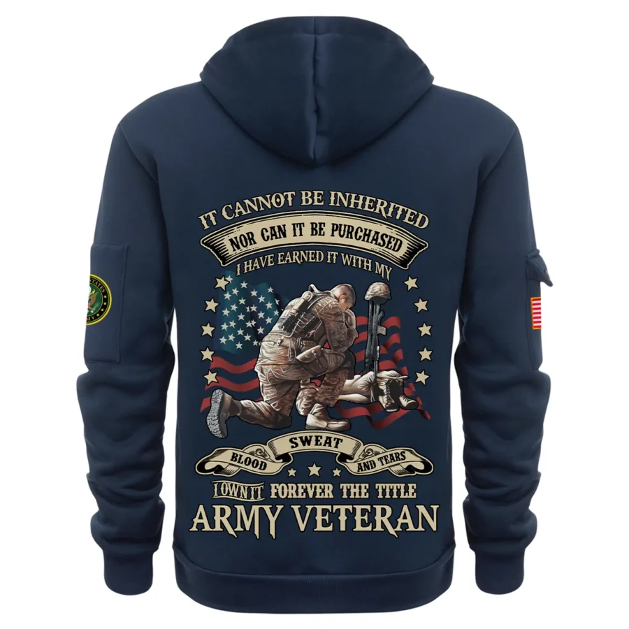 Personalized Name Color Navy I Have Earned It With My Blood Sweat And Tears Veteran U.S. Army Veteran Hoodie Half Zipper