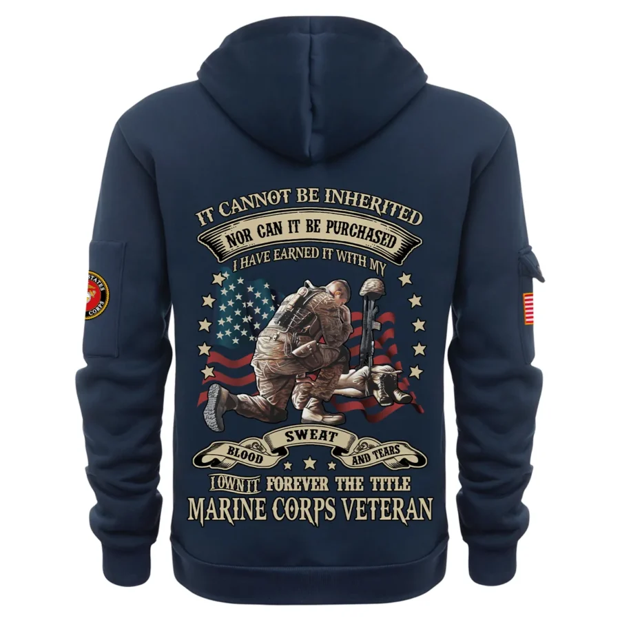 Personalized Name Color Navy I Have Earned It With My Blood Sweat And Tears Veteran U.S. Marine Corps Veteran Hoodie Half Zipper