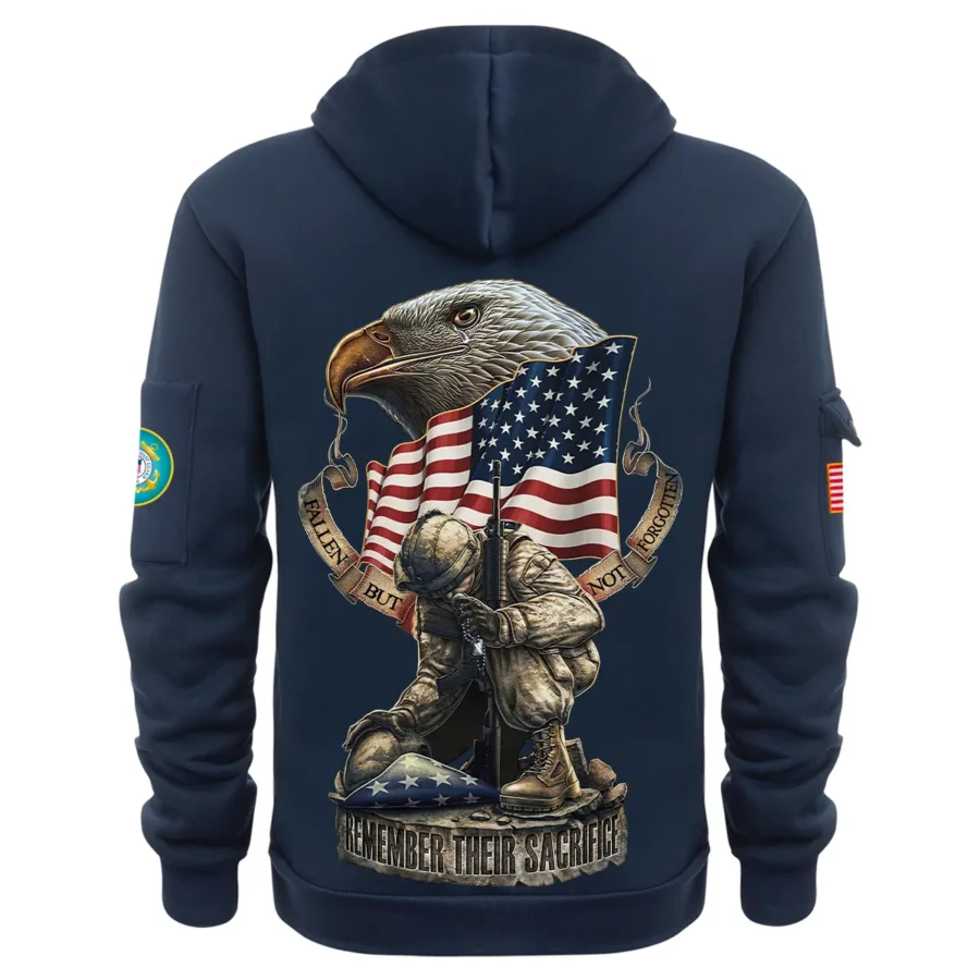 Personalized Name Color Navy Fallen But Not Forgotten Remember Their Sacrifice U.S. Coast Guard Veteran Hoodie Half Zipper