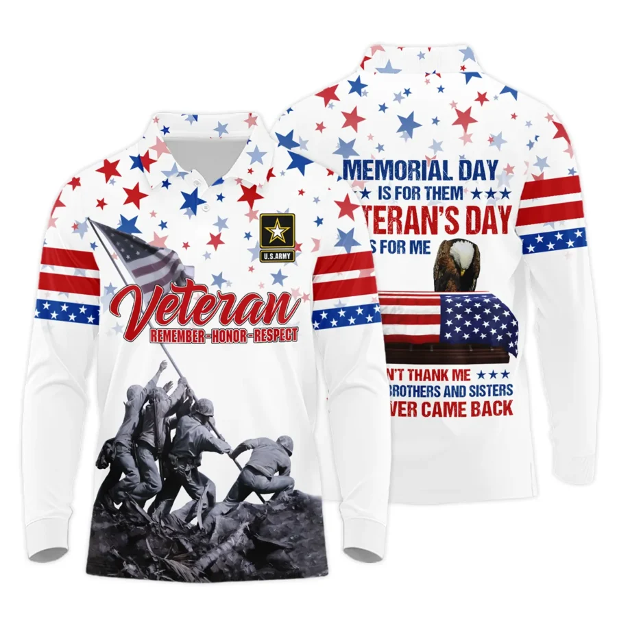 Veteran Memorial Day Remember Honor Respect U.S. Army Veterans All Over Prints Long Polo Shirt