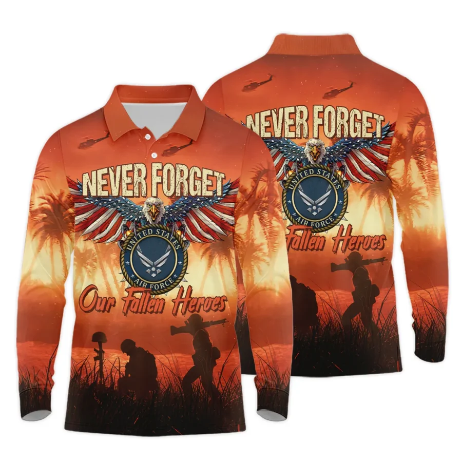 Veteran Never Forget Our Fallen Heroes U.S. Air Force Veterans All Over Prints Long Polo Shirt