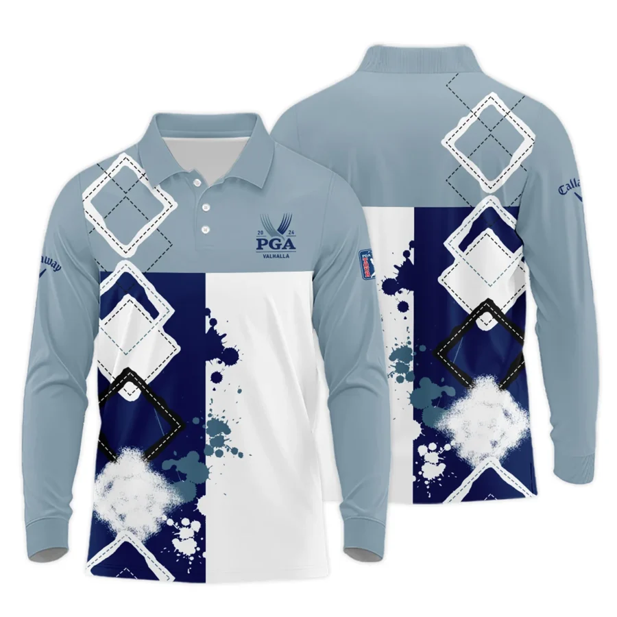 2024 PGA Championship Valhalla Callaway Blue White Brush Line Long Polo Shirt Style Classic Long Polo Shirt For Men